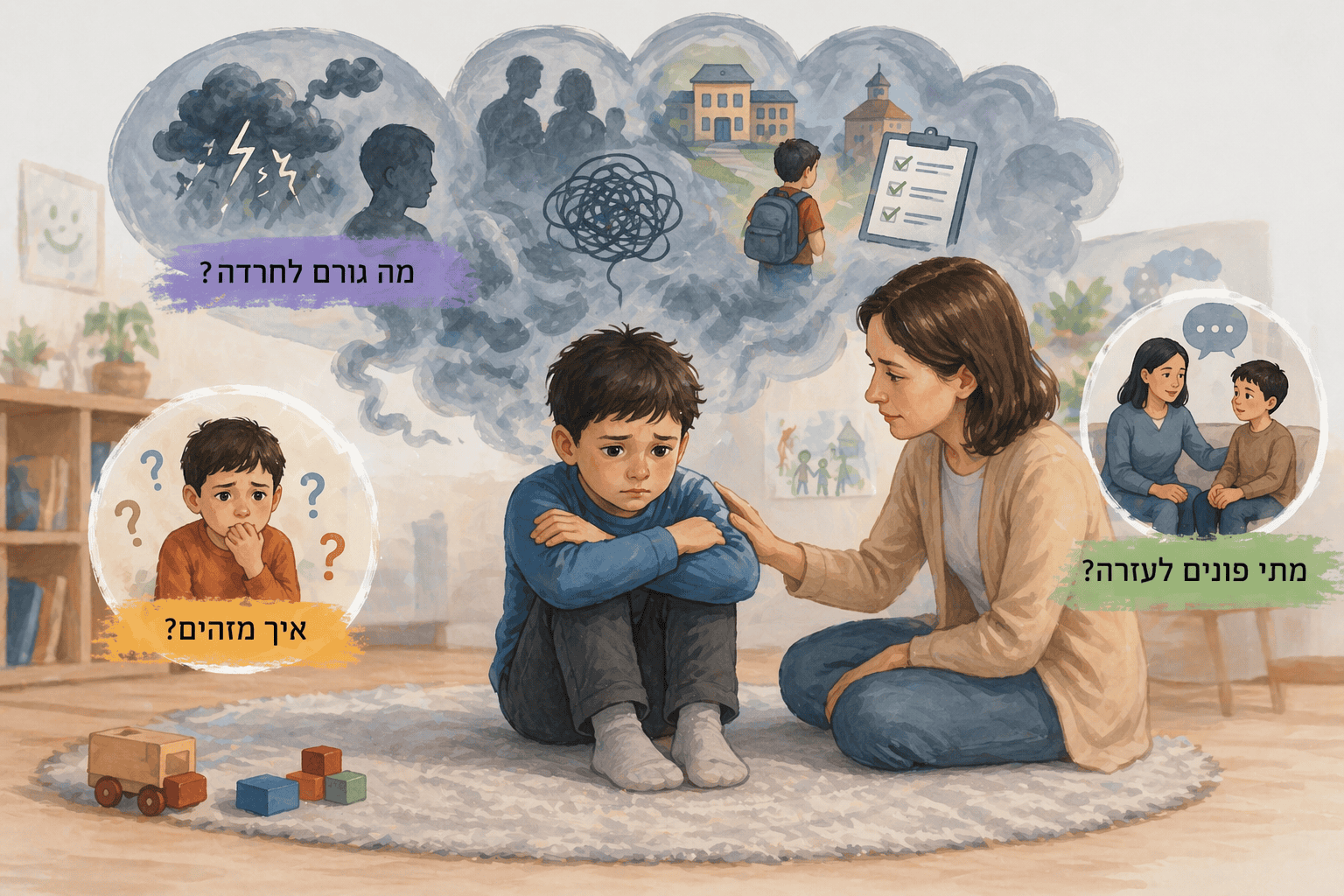 ילד חווה חרדה ומטפלת מנסה לדובב אותו